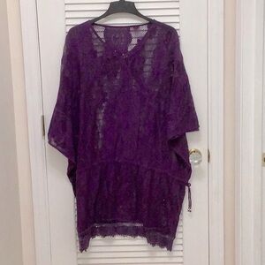 Women bathing suit cover-up. Color wine purple. Lacey.
